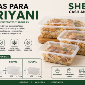 Cajas para Biryani de Plástico con Tapa – 500ML, 650ML y 1000ML