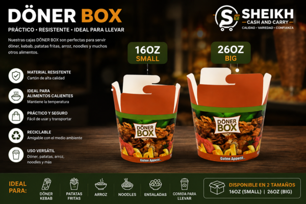 Döner Box – Envases para Comida para Llevar 16OZ y 26OZ